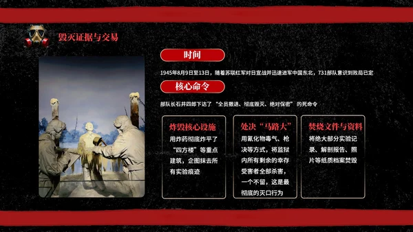 黑红色复古风731部队介绍PPT模板