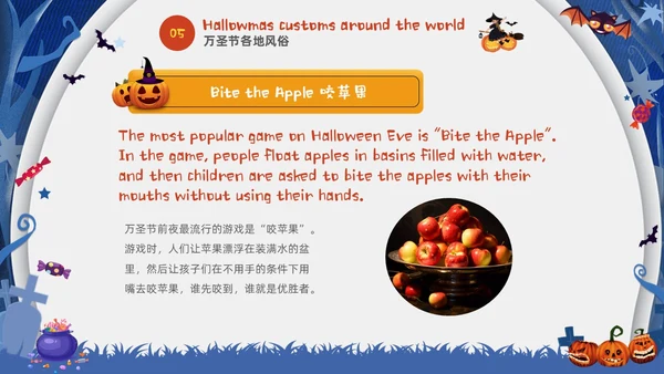 蓝白卡通儿童万圣节英文介绍PPT