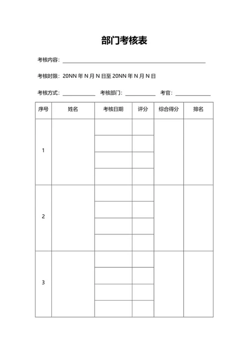 公司员工部门考核表word模板