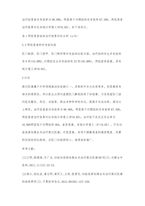 切挂选择性缝合术治疗高位肛瘘临床分析.docx