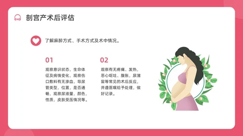 红色水彩简约插画剖宫产术后护理培训PPT课件护理查房