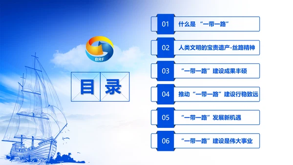 蓝色党政一带一路丝绸之路国际合作高峰论坛ppt模板