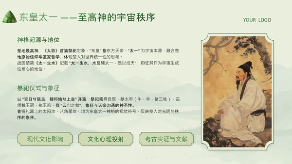 绿色中国风端午节屈原介绍PPT