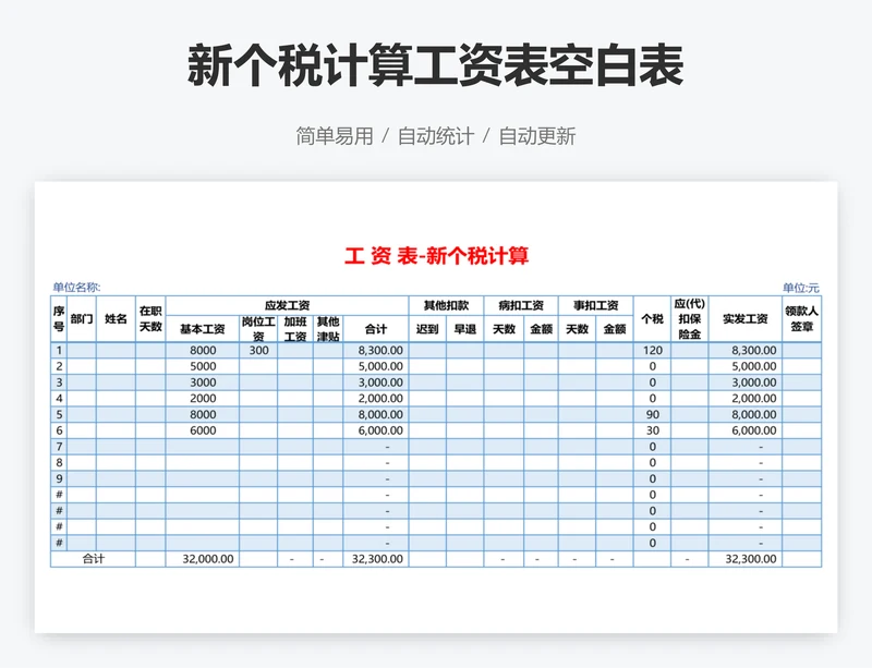 新个税计算工资表空白表