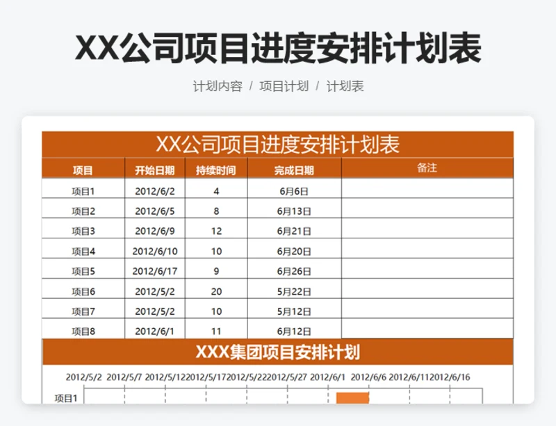 XX公司项目进度安排计划表