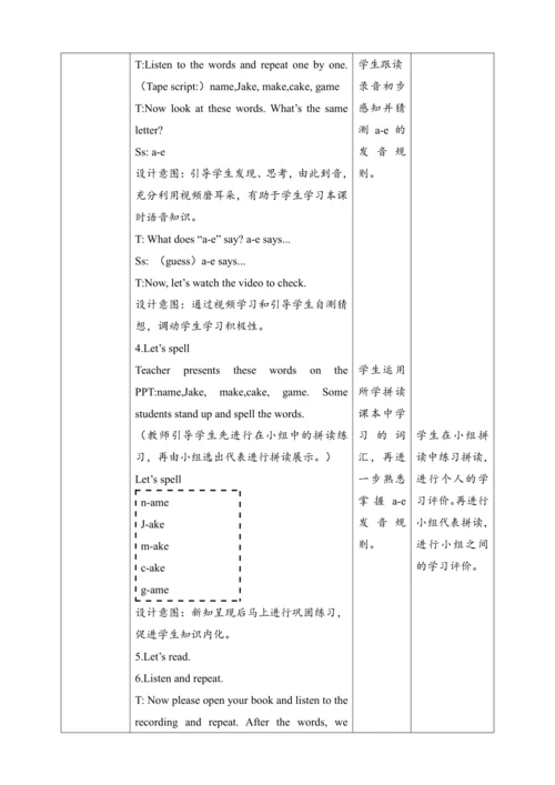Unit1 Meeting new people Part A Let's spell 表格式教案（