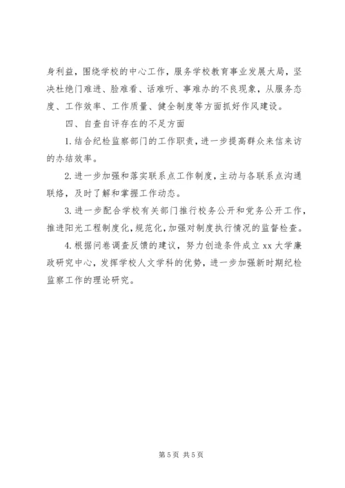 大学纪检监察部门行风评议工作自查自评汇报.docx