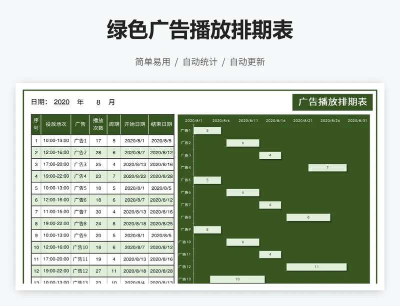 绿色广告播放排期表