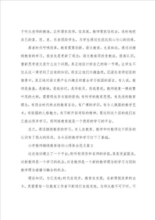 小学教师继续教育培训心得体会