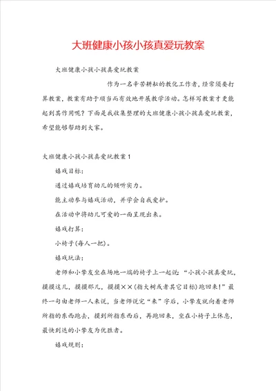 大班健康小孩小孩真爱玩教案