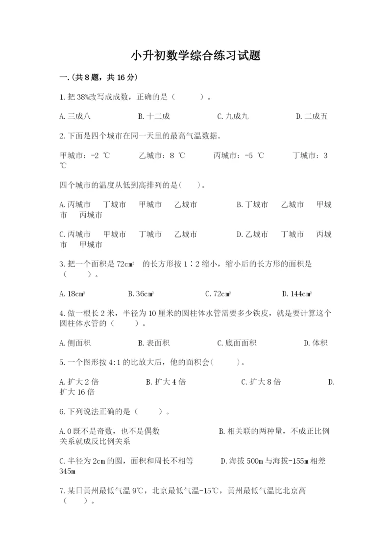 小升初数学综合练习试题（夺冠系列）.docx