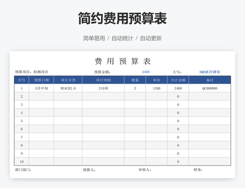 简约费用预算表