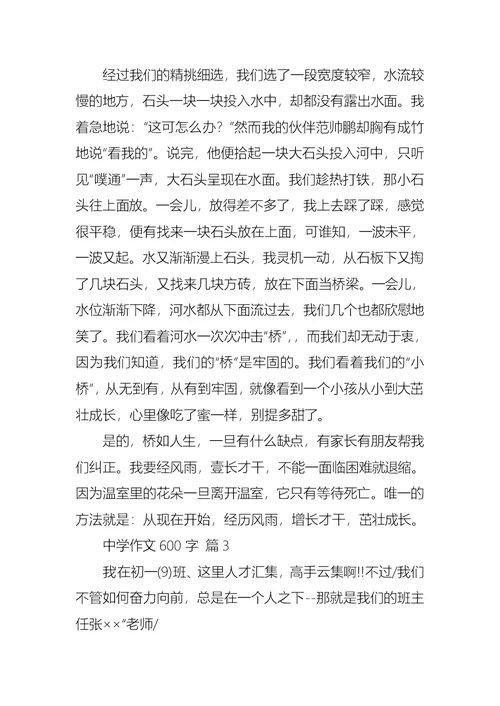 中学作文600字3篇