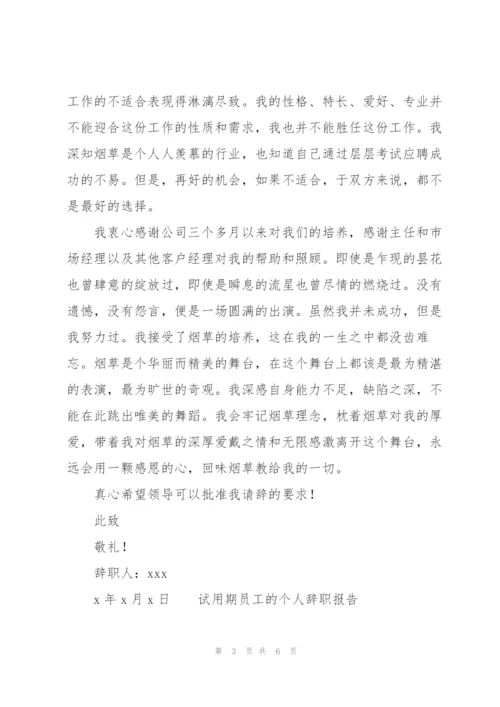 试用期员工的个人辞职报告.docx