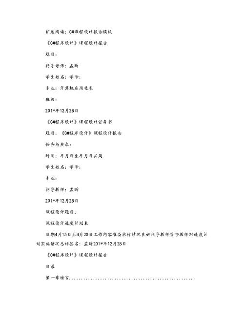 c#课程设计报告模板