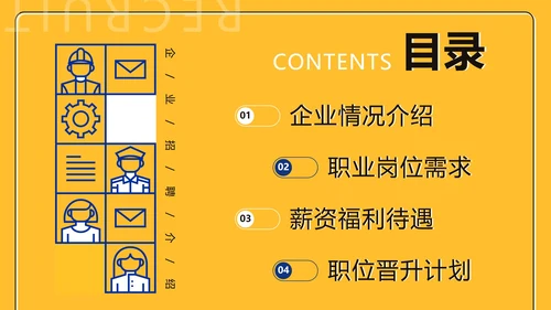 黄色商务简约扁平企业招聘介绍PPT模板