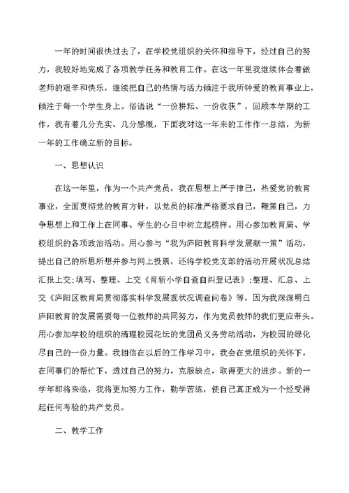 教师党员的工作总结报告