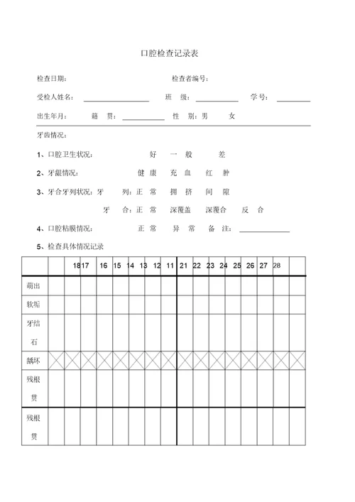 口腔检查记录表