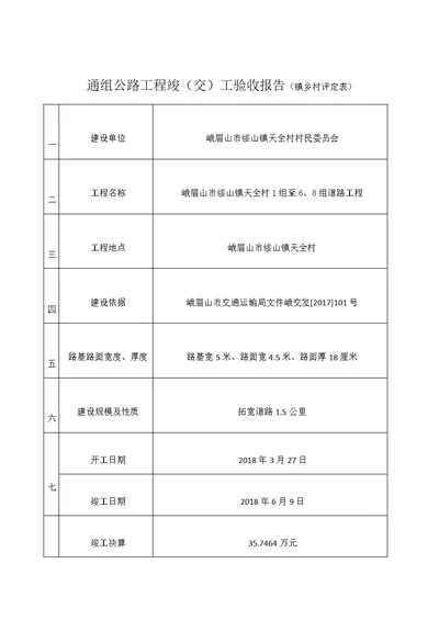 通组公路工程竣工验收阶段资料