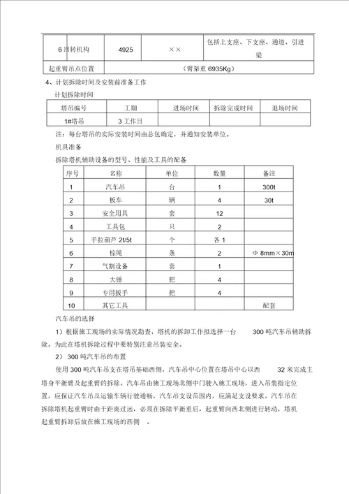 塔吊拆除施工规划方案