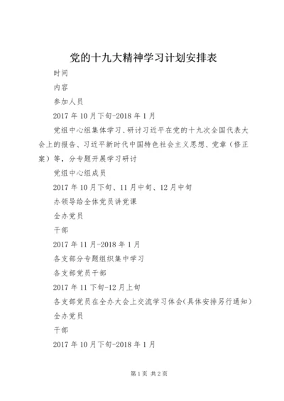 党的十九大精神学习计划安排表.docx