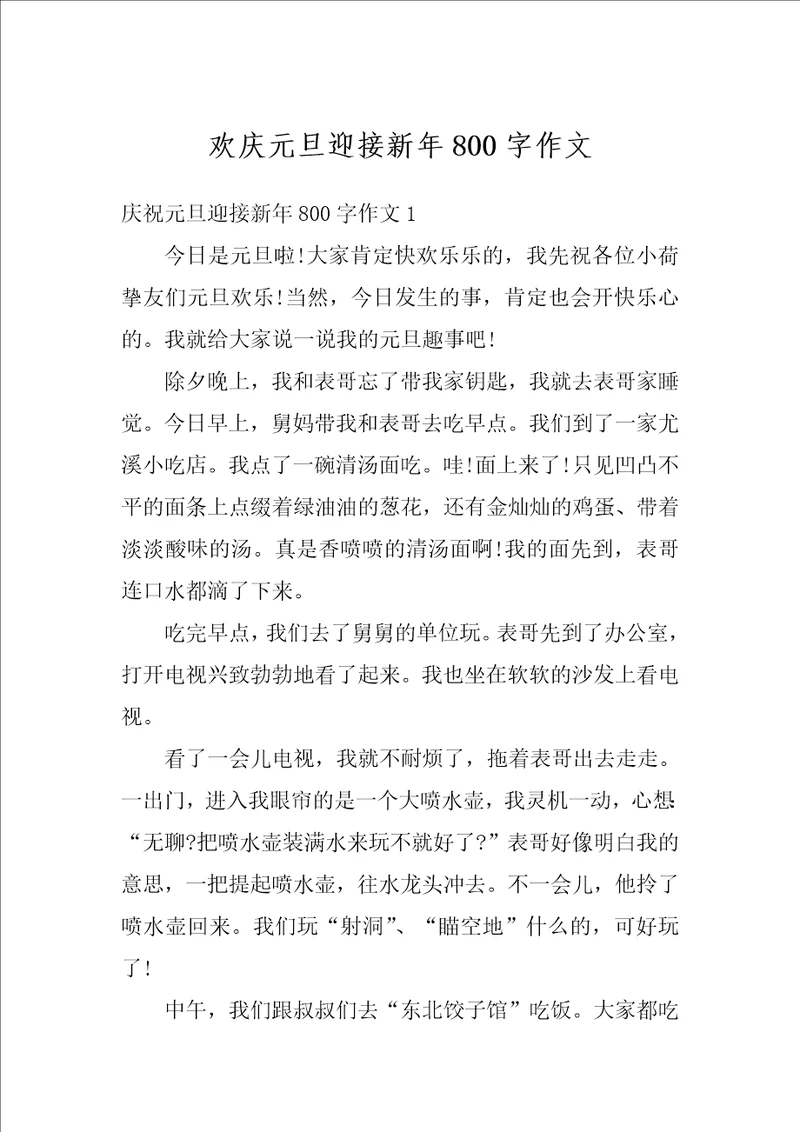 欢庆元旦迎接新年800字作文