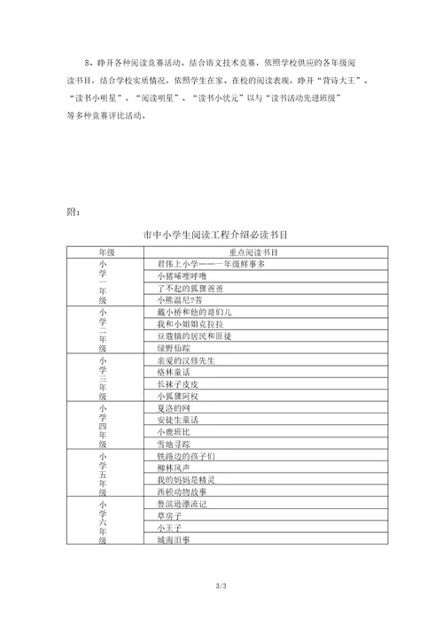 小学课外阅读实施计划方案