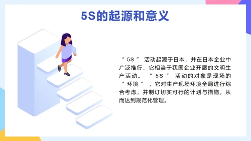 蓝色简约2.5D办公室5S管理培训带内容PPT模板