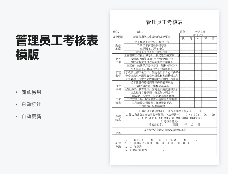 管理员工考核表模版