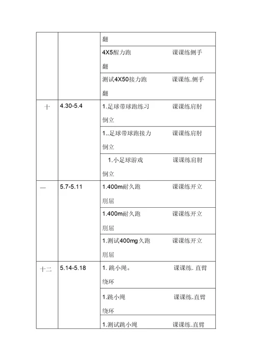 六年级体育教学进度表