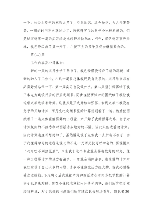 大二学生房地产造价实习周记范文