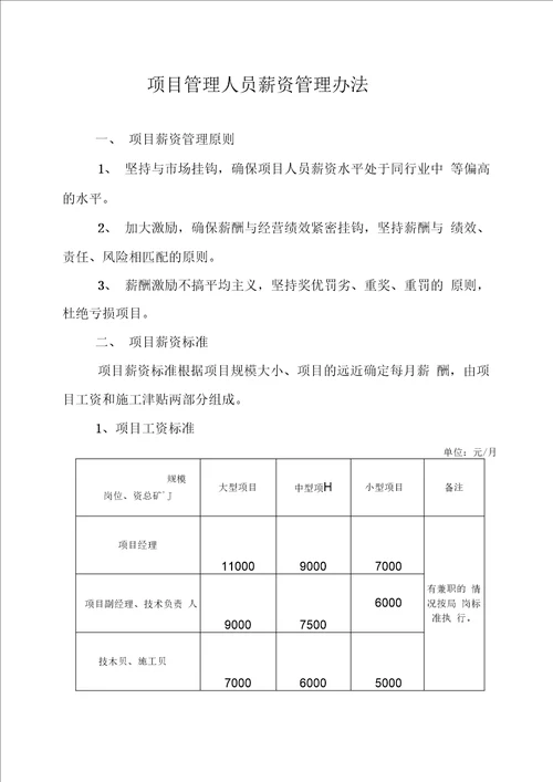 最新项目部管理人员薪资标准汇编