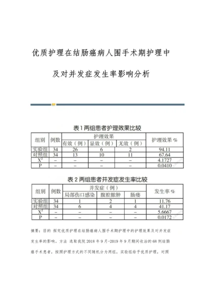 优质护理在结肠癌病人围手术期护理中及对并发症发生率影响分析.docx