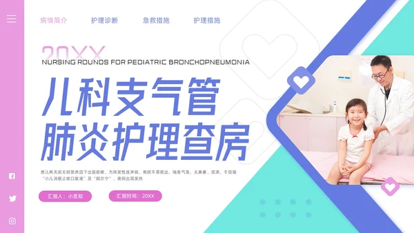 粉紫简约儿科支气管肺炎护理查房PPT模板宣传PPT动态PPT儿科护理