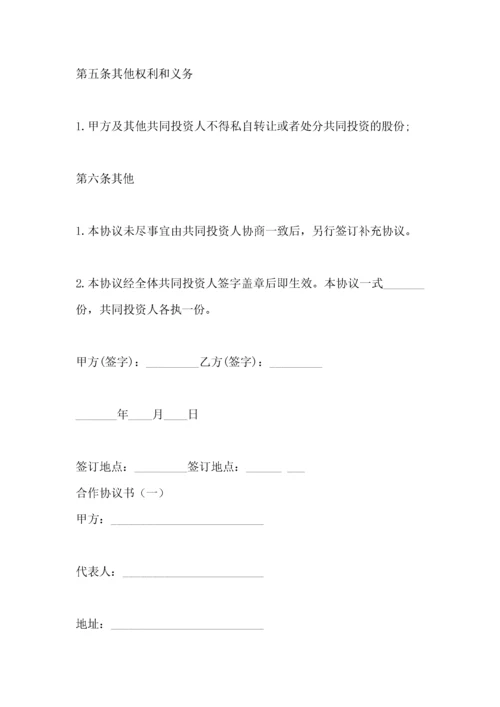 投资合作协议书模板一.docx