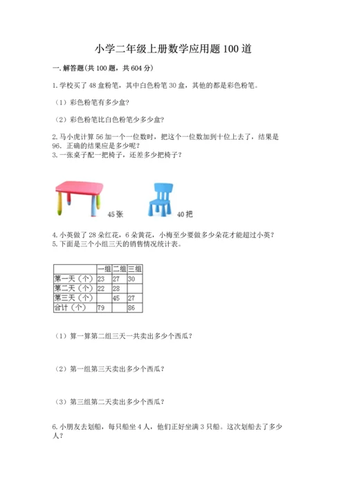 小学二年级上册数学应用题100道带答案（预热题）.docx