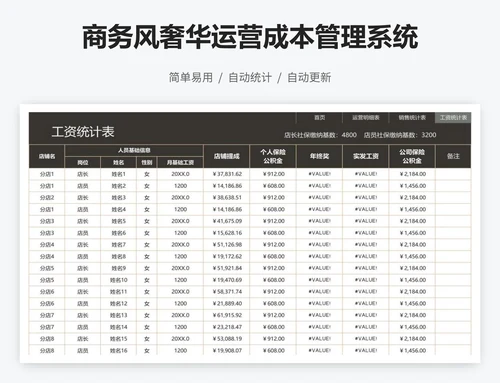 商务风奢华运营成本管理系统