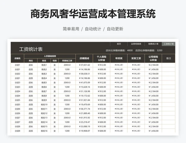 商务风奢华运营成本管理系统