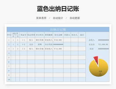 蓝色出纳日记账
