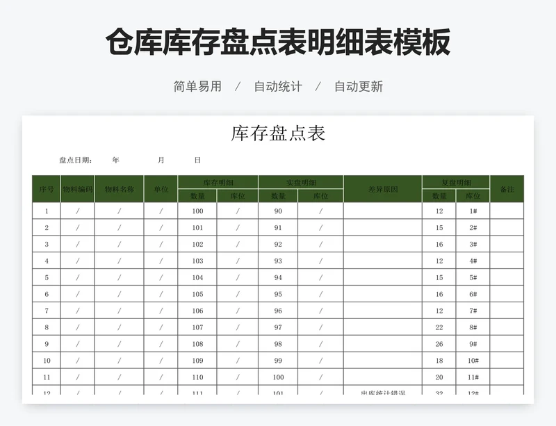 仓库库存盘点表明细表模板