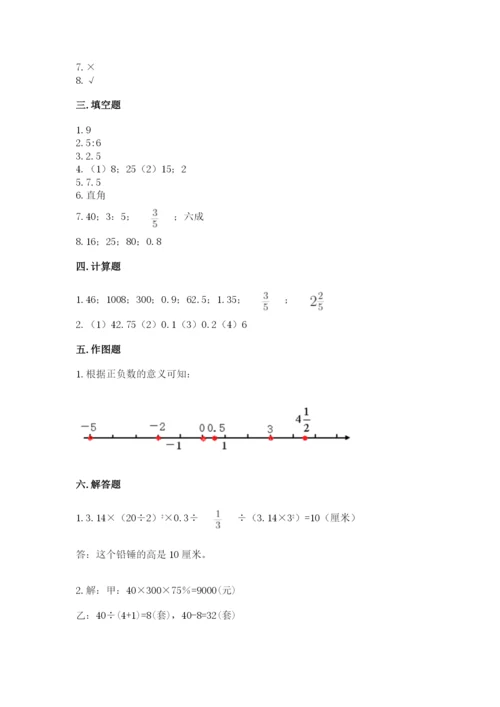 冀教版小学六年级下册数学期末综合素养测试卷含答案（突破训练）.docx
