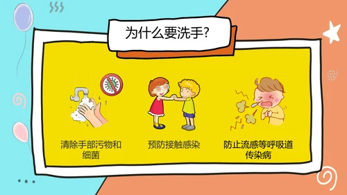 可爱卡通风七步洗手法PPT教学模板