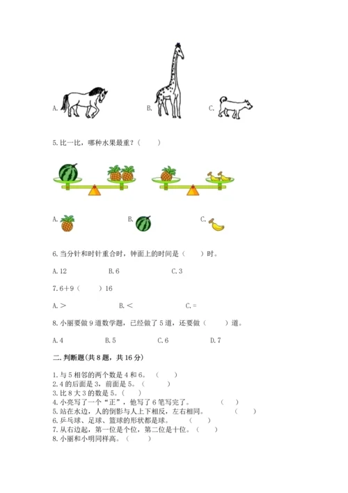 人教版数学一年级上册期末测试卷附答案（黄金题型）.docx