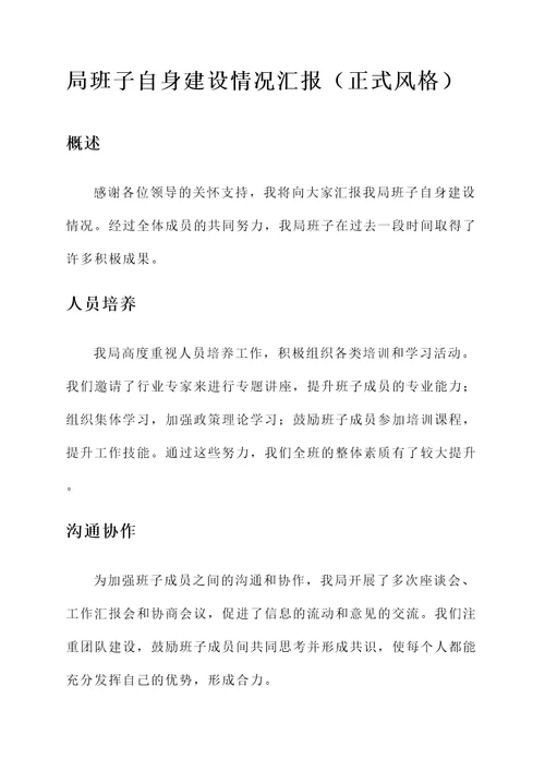 局班子自身建设情况汇报