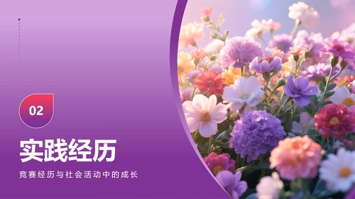 紫色小清新风花团锦簇元素大学生自我介绍PPT模板