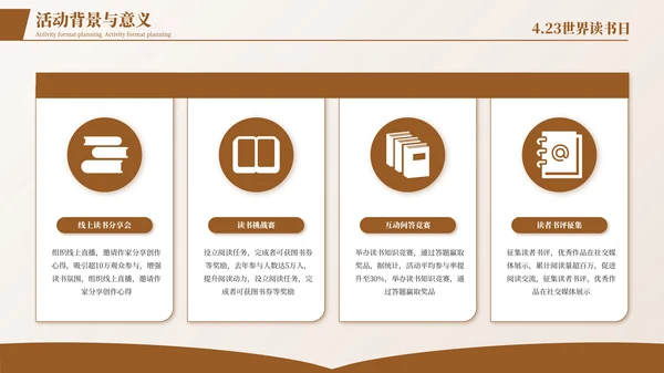 深色简约世界读书日活动策划方案PPT模板