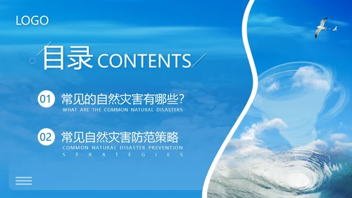 蓝色简约防自然灾害安全教育PPT模板宣传PPT动态PPT安全培训
