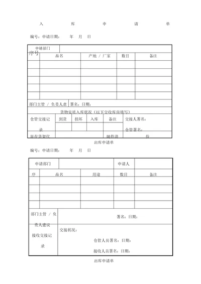 仓库出入库申请单