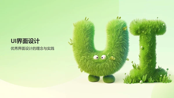 绿色3D风UI设计通用作品集PPT模板