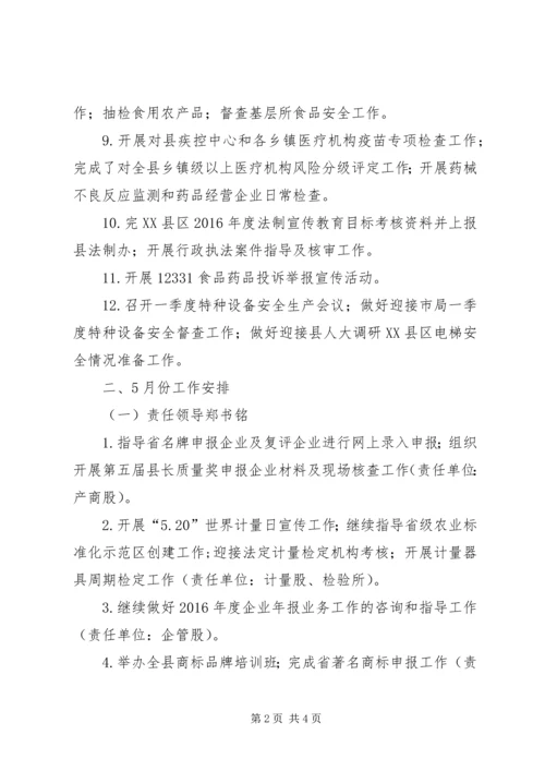 市场监管局4月份工作情况及5月份工作安排.docx